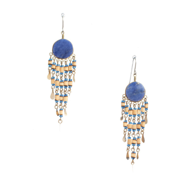 Handmade Beaded Boho Tribal Lapis Bamboo Earrings / HNE B13-3