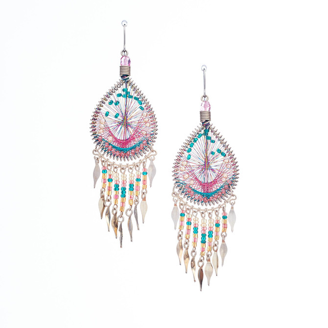 Handmade Boho Beaded  Silk Thread  Bohemian Mermaid Earrings  / MRE B9-5CNL