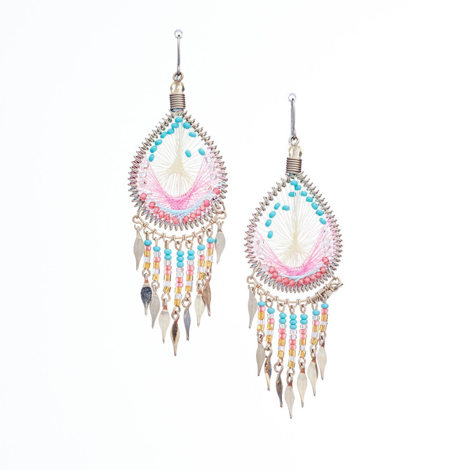 Handmade Boho Beaded  Silk Thread  Bohemian Mermaid Earrings  / MRE B9-6RNW