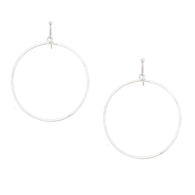 Hammered  Boho, Bohemian, Geometric Minimalist Silver Hoop Earrings / GAE S B8-6