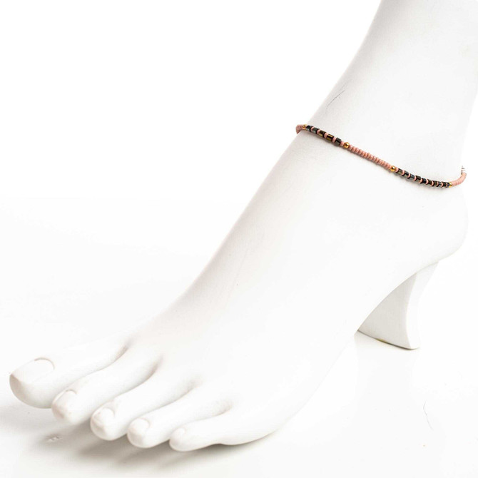 Dainty boho gypsy beach anklet with Czech seed beads, bugle beads, handmade / SWA G B1-15