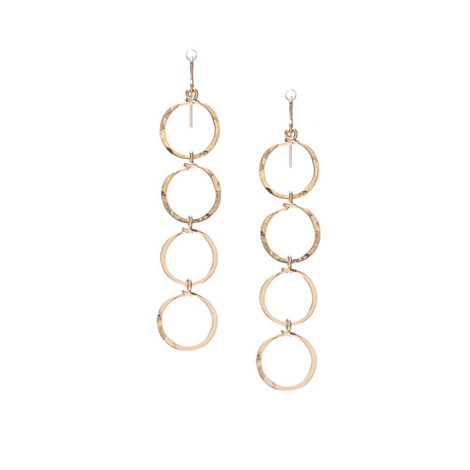 (Small) Hammered Geometric Minimalist gold Round Links hoop Drop Earrings, Handmade / GAE G B46-1
