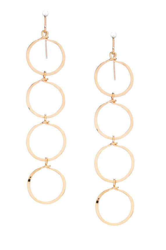 (Medium) Hammered Geometric Minimalist gold Round Links hoop Drop Earrings, Handmade / GAE G B46-2