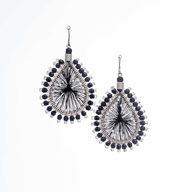 Handmade Boho Beaded Silk Thread Bohemian Mermaid Earrings / MRE B26-11BLK
