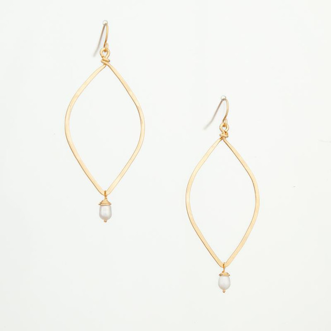 Hammered Gold, Beaded, Bohemian Wave Drop Earrings, Handmade / GAE G B235-P1