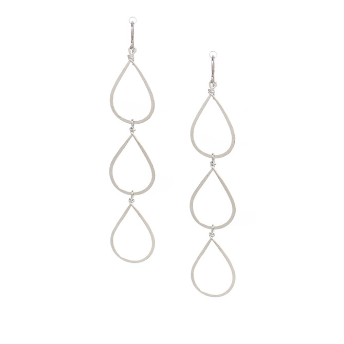 Hammered Geometric Minimalist Silver Plated Triple Teardrop Earrings, Handmade / GAE S B60-2