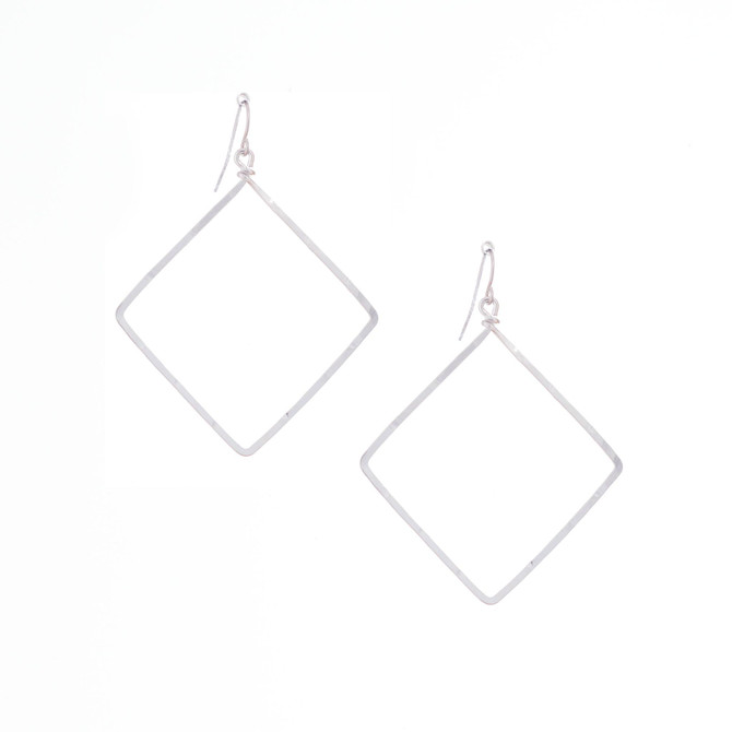 Hammered  Boho, Bohemian, Geometric Minimalist Silver Rectangle Seed Bead Bohemian Earrings / GAE S B552-2