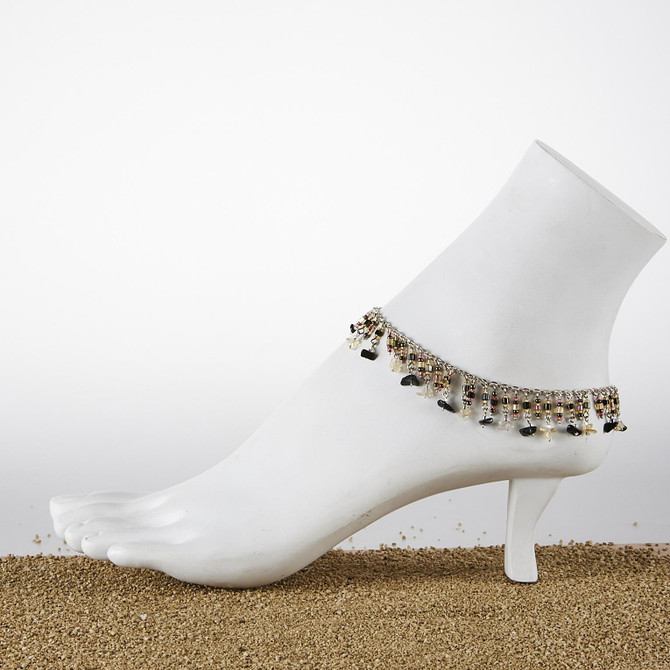 Dainty boho gypsy beach anklet with semi precious stones, Czech seed beads, bugle beads, handmade / ETA B20-M11