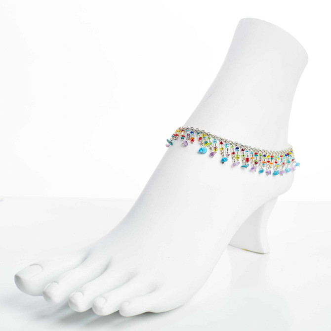 Dainty boho gypsy beach anklet with semi precious stones, Czech seed beads, bugle beads, handmade / ETA B20-M3