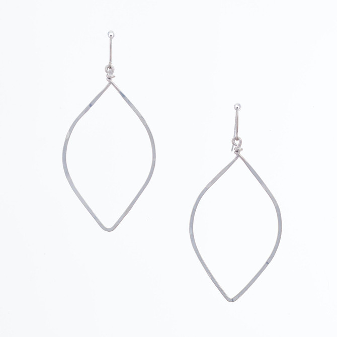 Hammered Geometric Minimalist Silver Lotus Petal Earrings, Handmade / GAE S B59-2