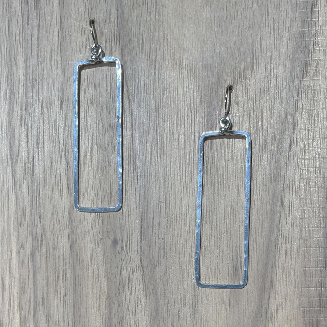 Hammered Geometric Minimalist Silver Rectangular Earrings, Handmade / GAE S B14-1