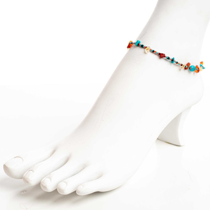 Dainty boho gypsy beach anklet with Czech seed beads, bugle beads, handmade / HCA B6-1