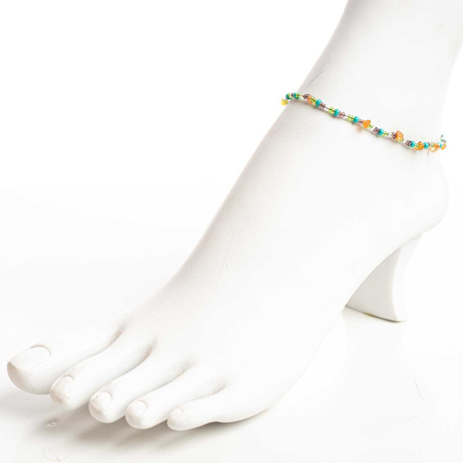 Dainty boho gypsy beach anklet with Czech seed beads, bugle beads, handmade / HCA B11-1