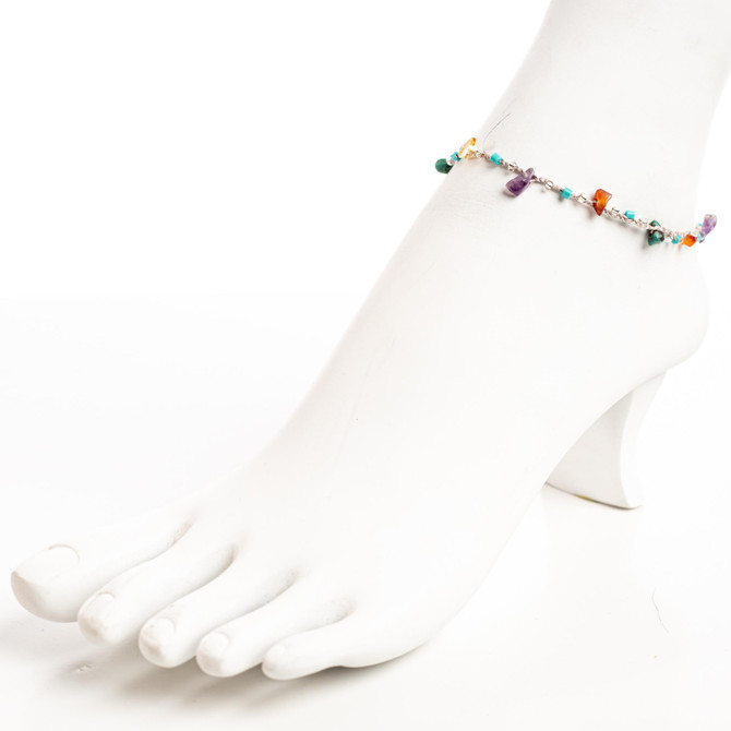 Dainty boho gypsy beach anklet with Czech seed beads, bugle beads, handmade / HCA B1-1