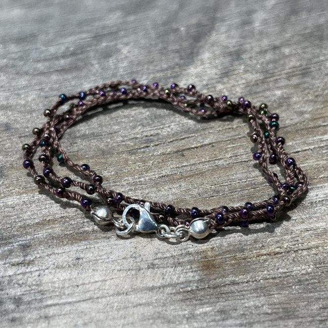 Braided Crochet Seed Bead Bohemian Necklace / Wrap Bracelet in Chestnut / GS112-89