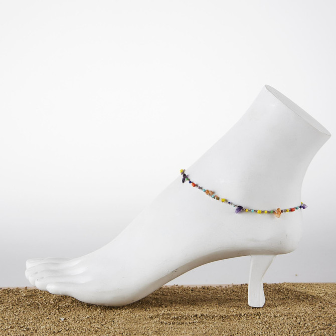 Dainty boho gypsy beach anklet with Czech seed beads, bugle beads, handmade / HCA B1-5