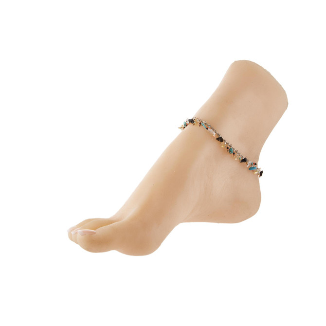 Dainty boho gypsy beach anklet with semi precious stones, Czech seed beads, bugle beads, handmade / ETA B17-M1