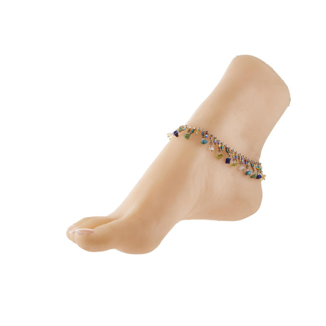 Dainty boho gypsy beach anklet with semi precious stones, Czech seed beads, bugle beads, handmade / ETA B20-M14