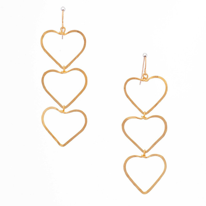 Handmade Hammered Gold plated Heart Drop Earrings / GAE G B739-1