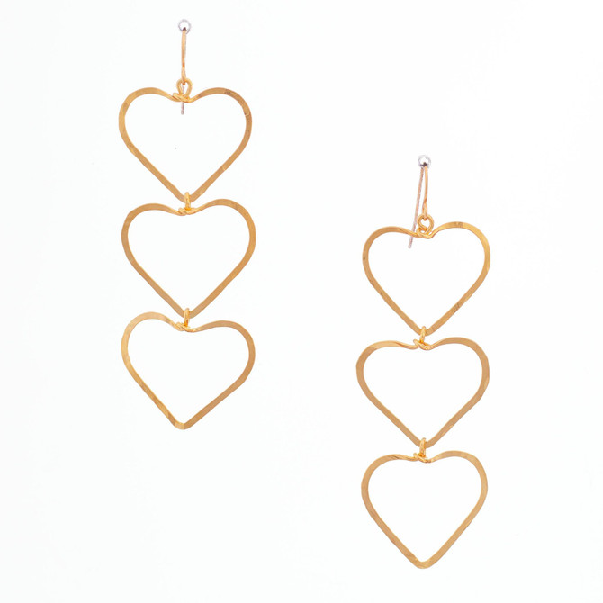 Handmade Hammered Gold plated Heart Drop Earrings / GAE G B739-1
