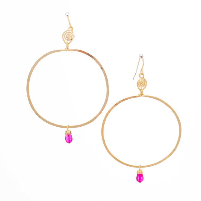 Hammered, Bohemian, Gold-plated, Beaded, Wire Wrapped Gypsy Boho Earrings, Handmade / GAE G B212-84