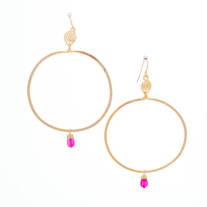 Hammered, Bohemian, Gold-plated, Beaded, Wire Wrapped Gypsy Boho Earrings, Handmade / GAE G B212-84