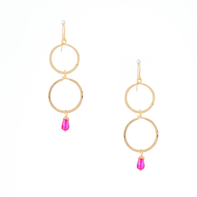 Hammered, Bohemian, Gold-plated, Beaded, Wire Wrapped Gypsy Boho Earrings, Handmade / GAE G B97-84