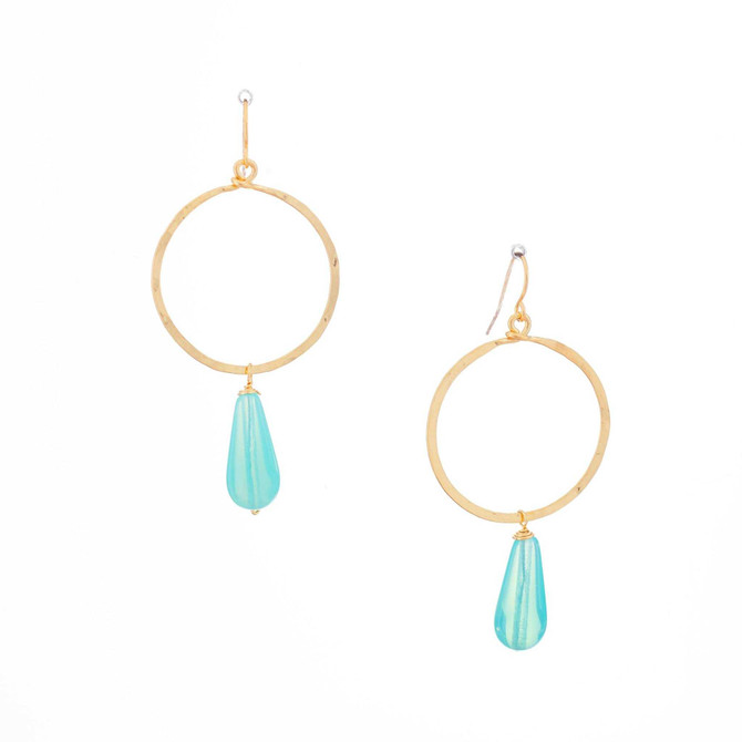 Hammered, Bohemian, Gold-plated, Beaded, Wire Wrapped Gypsy Boho Earrings, Handmade / GAE G B660-119