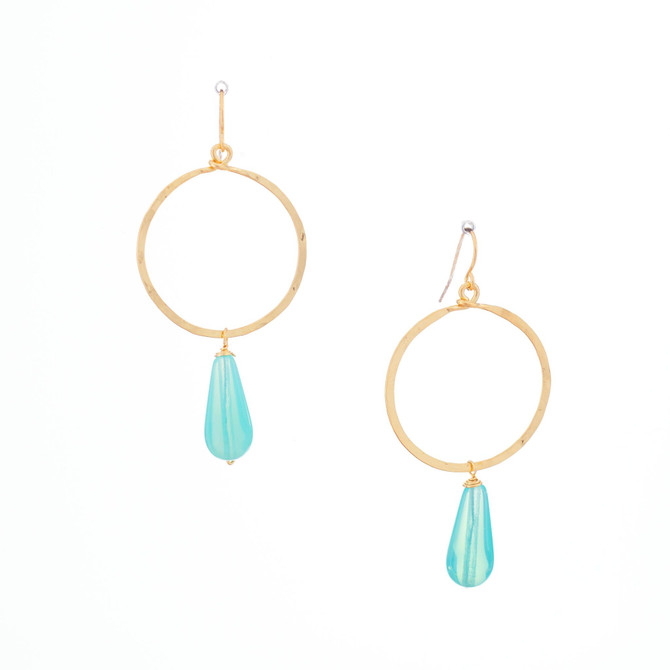 Hammered, Bohemian, Gold-plated, Beaded, Wire Wrapped Gypsy Boho Earrings, Handmade / GAE G B660-119