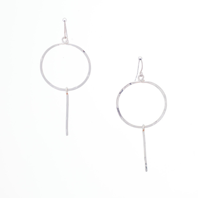 Hammered  Boho, Bohemian, Geometric Minimalist Silver Rectangle Seed Bead Bohemian Earrings / GAE S B11-2