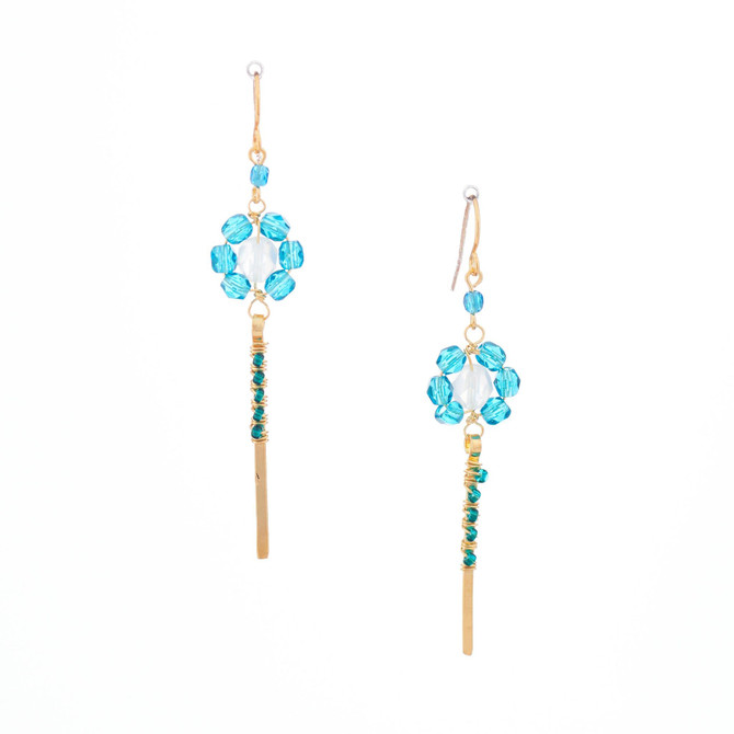 Hawaiian Flower Colorful Crystal Wire-wrapped Gold-Plated Earrings / HFE G B34-M1