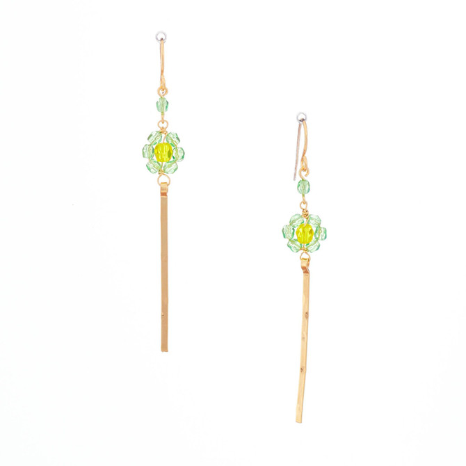 Hawaiian Flower Colorful Crystal Wire-wrapped Gold-Plated Earrings / HFE G B33-M1