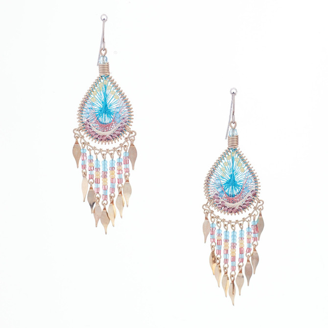 Handmade Boho Beaded  Silk Thread  Bohemian Mermaid Earrings / MRE B7-8RNW