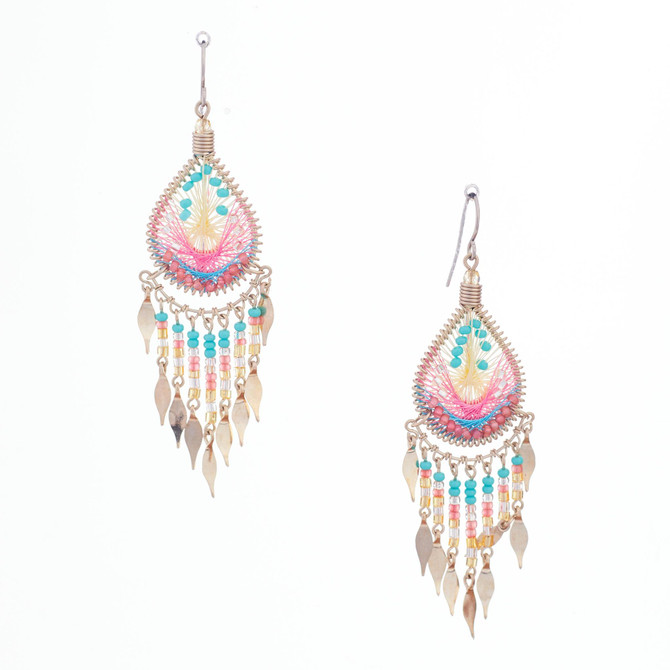 Handmade Boho Beaded  Silk Thread  Bohemian Mermaid Earrings  / MRE B7-6RNW