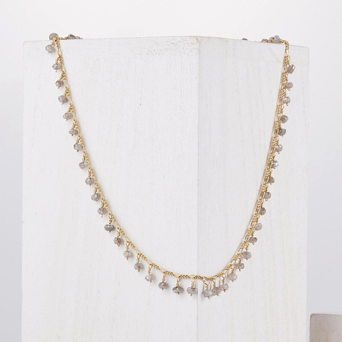 Gold Filled Wire Wrapped Labradorite Gemstone Dangle Necklace / DJN G B23-4