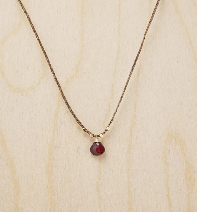Bohemian Braided Crochet Cord Necklace with Garnet Gemstone / KRN G B13-2