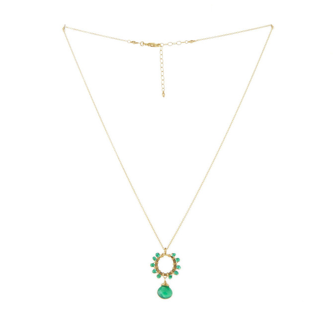 Gold-filled Chain Necklace with Green Onyx Teardrop Gemstone Hoop Pendant / BNN G B74-24