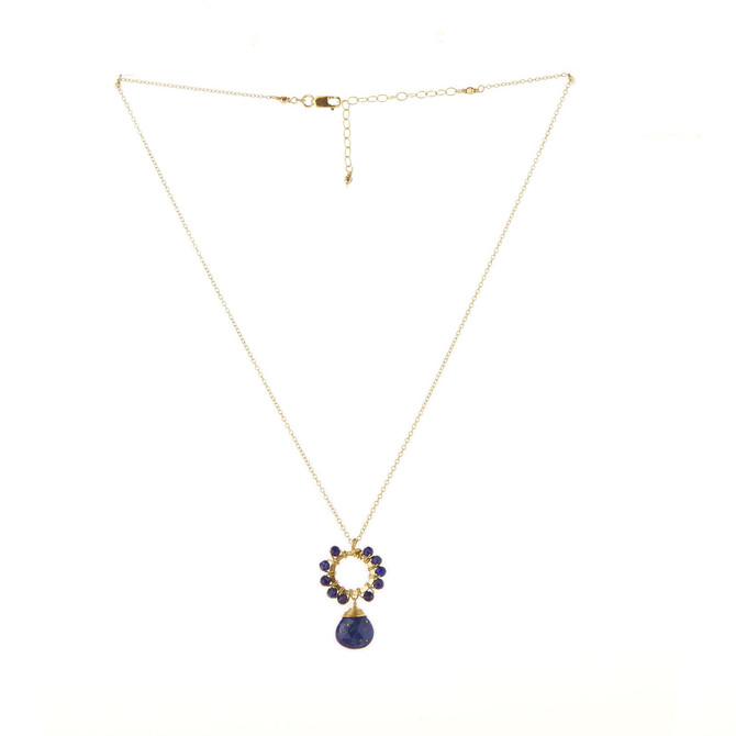 Gold-filled Chain Necklace with Lapis Lazuli Teardrop Gemstone Hoop Pendant / BNN G B74-19