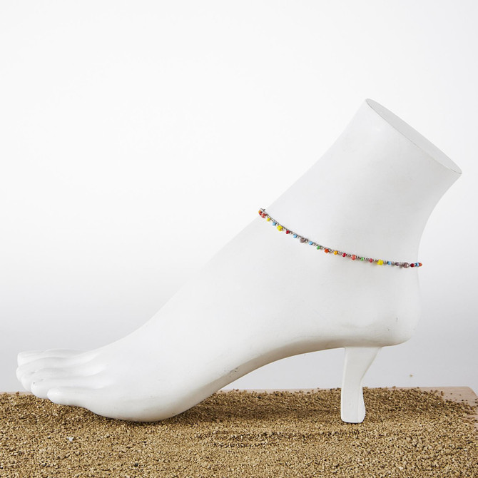 Dainty boho gypsy beach anklet with Czech seed beads, bugle beads, handmade / HCA B17-1