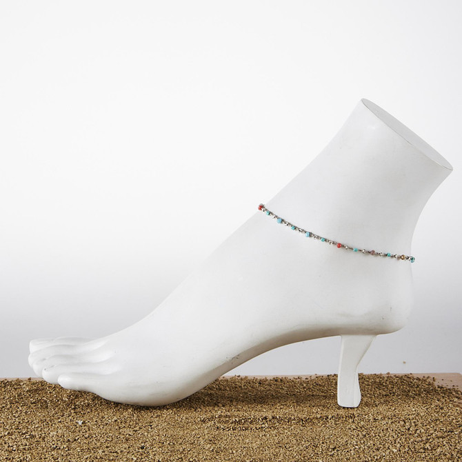 Dainty boho gypsy beach anklet with Czech seed beads, bugle beads, handmade / HCA B17-2