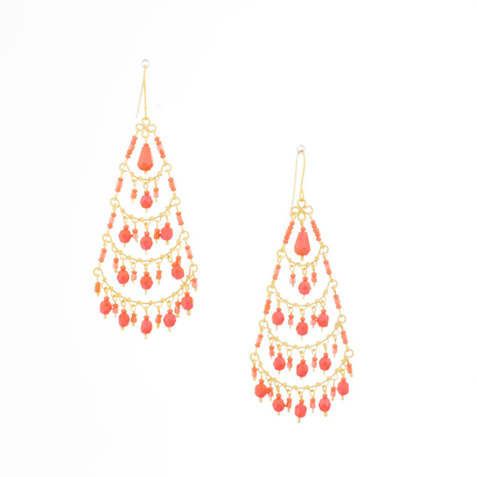 Handmade Bohemian Beaded Gold Plated Chandelier Earrings / CAE G B8-2