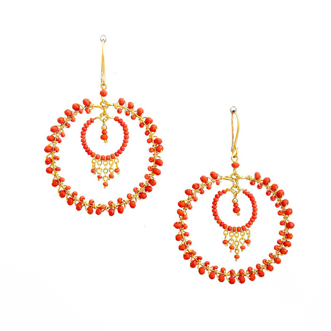 Handmade Bohemian Beaded Gold Plated Cleopatra Earrings / CLE G B75-2