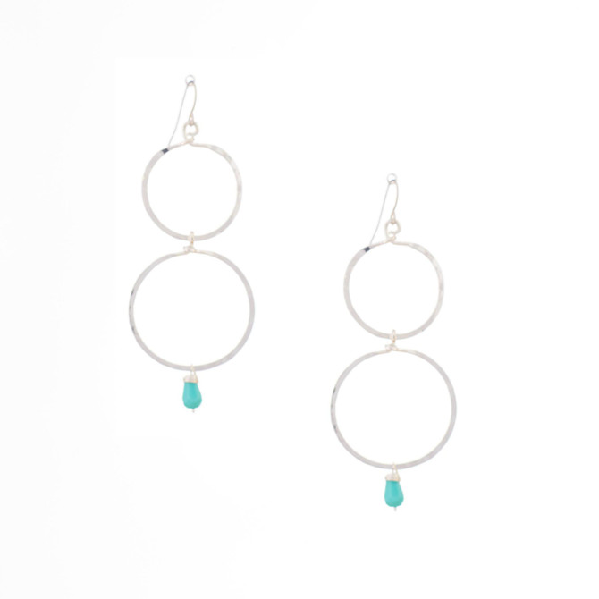Hammered Silver, Bohemian Hoop Drop Earrings, Handmade / GAE S B98-1