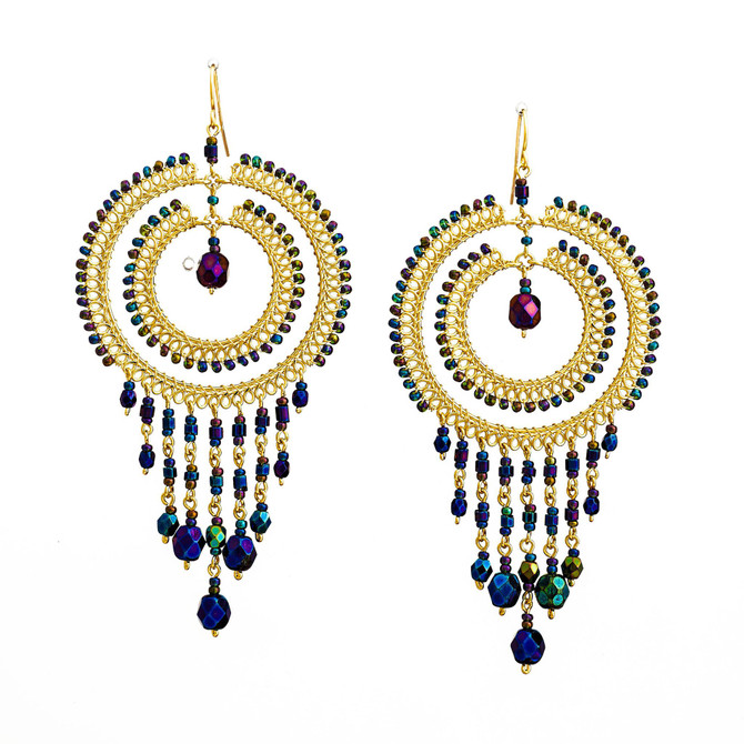 Handmade Bohemian Beaded Gold Plated Cleopatra Earrings / CLE G B88-13