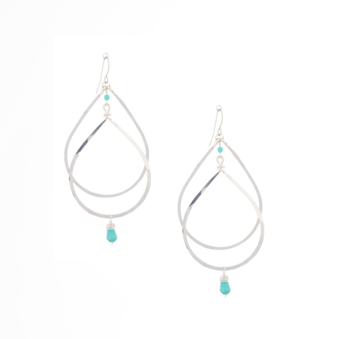 Hammered  Bohemian, Silver, Beaded, Gypsy Boho Earrings, Handmade / GAE S B131-1