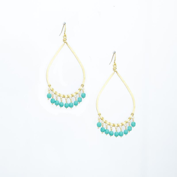 Hammered  Boho, Bohemian,  Gold, Beaded, Wire Wrapped Gypsy Boho Earrings, Handmade / GAE G B694-1