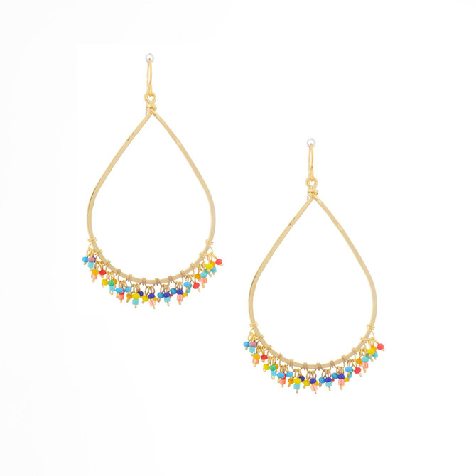 Hammered  Boho, Bohemian,  Gold, Beaded, Wire Wrapped Gypsy Boho Earrings, Handmade / GAE G B300-M169