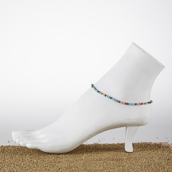 Dainty boho gypsy beach anklet with Czech seed beads, bugle beads, handmade / ATA B16-M1