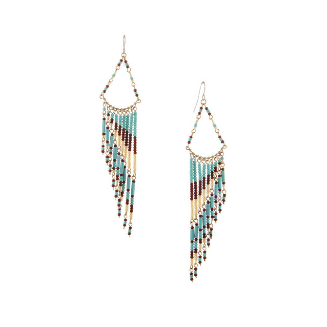 Handmade Southwest boho beaded earrings, Czech glass bead festival tribal bohemian beaded earrings / KPE B6-2
