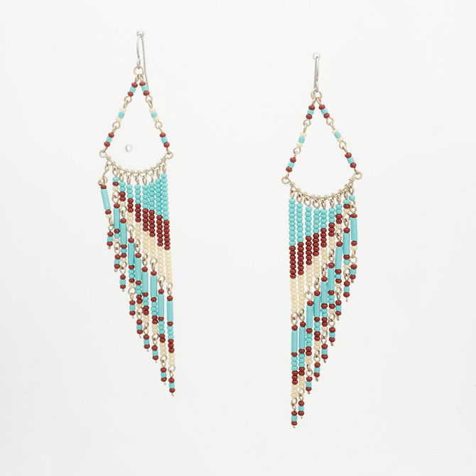 Handmade Southwest boho beaded earrings, Czech glass bead festival tribal bohemian beaded earrings / KPE B6-2